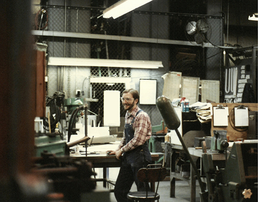 A Williams employee on the factory floor in the 80s