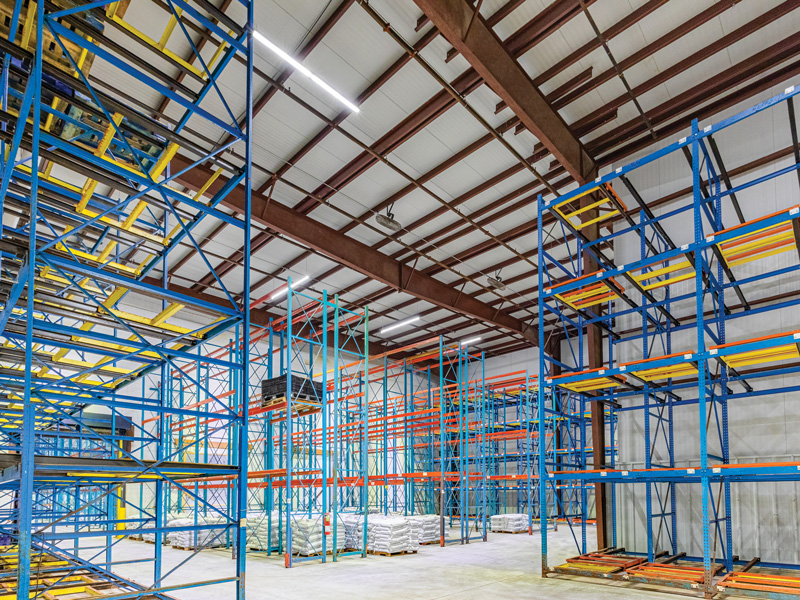 Warehouse illuminated with the GA aisle light.